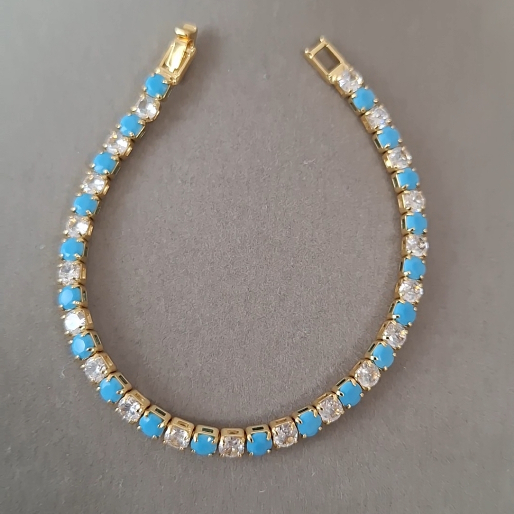 Diamonds and turquoise stones tennis bracelet 4mm